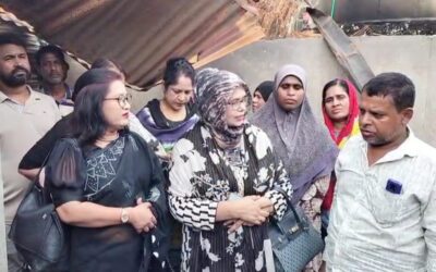 ঘিওরে অগ্নিকাণ্ডে পুড়ে যাওয়া ঘটনাস্থল পরিদর্শন করেন খোন্দকার আতিকা